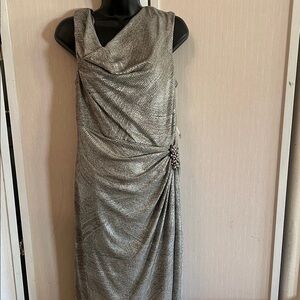 Elegant pewter formal midi Jessica Howard Sleeveless Dress sz 16